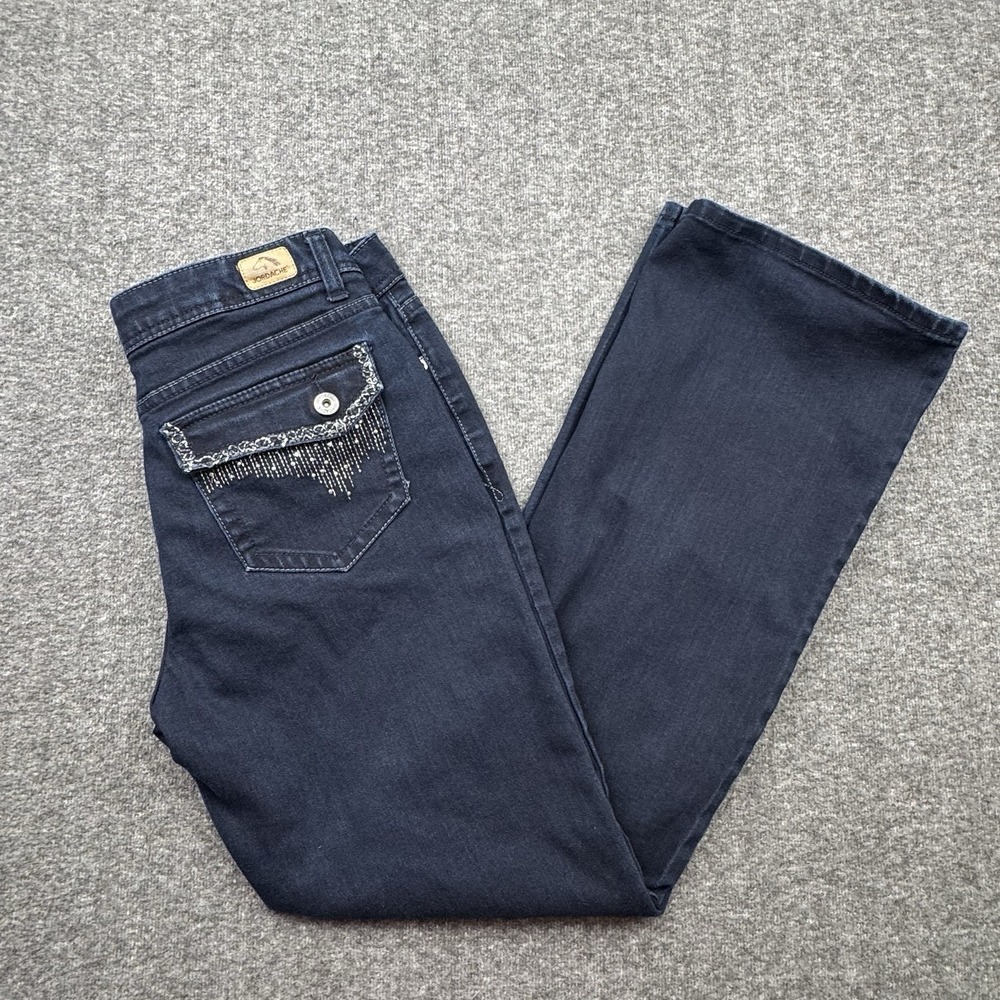 Jordache Jeans Women's Sz‎ 10 Bootcut Dark Wash Embellished Pocket Stretch Horse